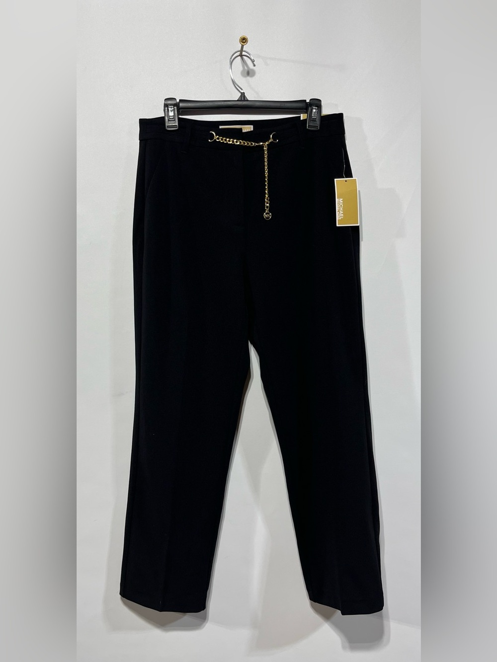 MICHAEL Michael Kors High Rise Straight Ankle Black Pants Gold Chain Size 8 NWT
